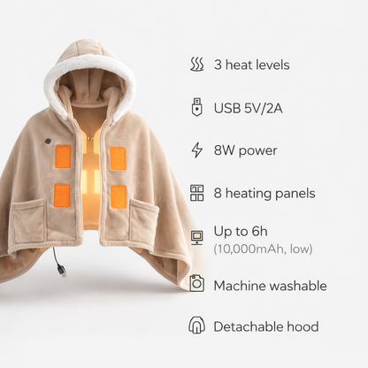 Wearable Heated Blanket Hoodie (3 Heat Levels)