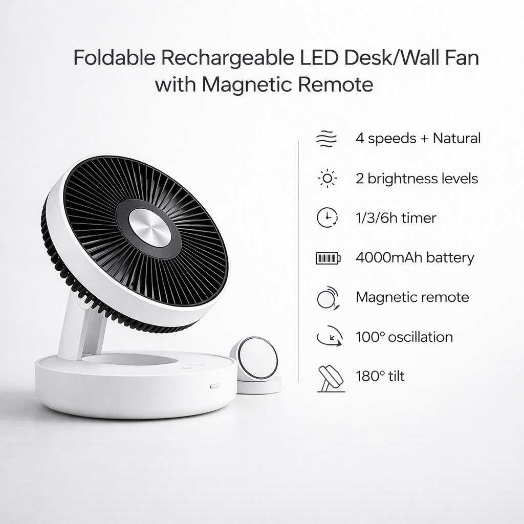 Rechargeable Oscillating Desk Fan with Magnetic Remote