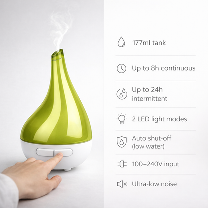 Drop-Shape Ultrasonic Essential Oil Diffuser – 177ml