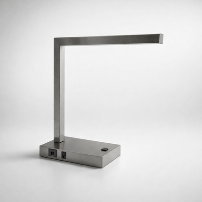 Pewter LED Desk Lamp with USB + Power Outlet