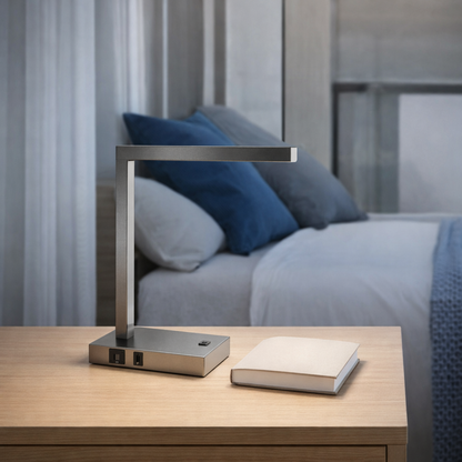 Pewter LED Desk Lamp with USB + Power Outlet
