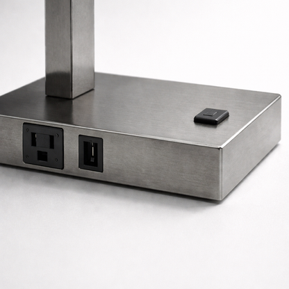 Pewter LED Desk Lamp with USB + Power Outlet