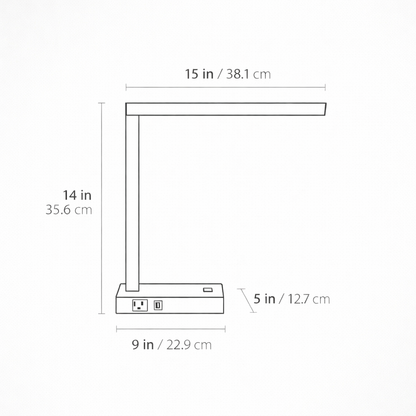 Pewter LED Desk Lamp with USB + Power Outlet