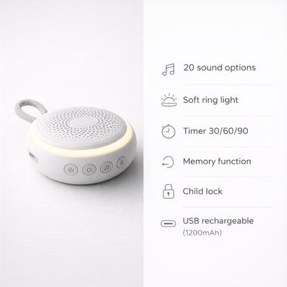 USB Rechargeable White Noise Machine + Night Light (20 Sounds)