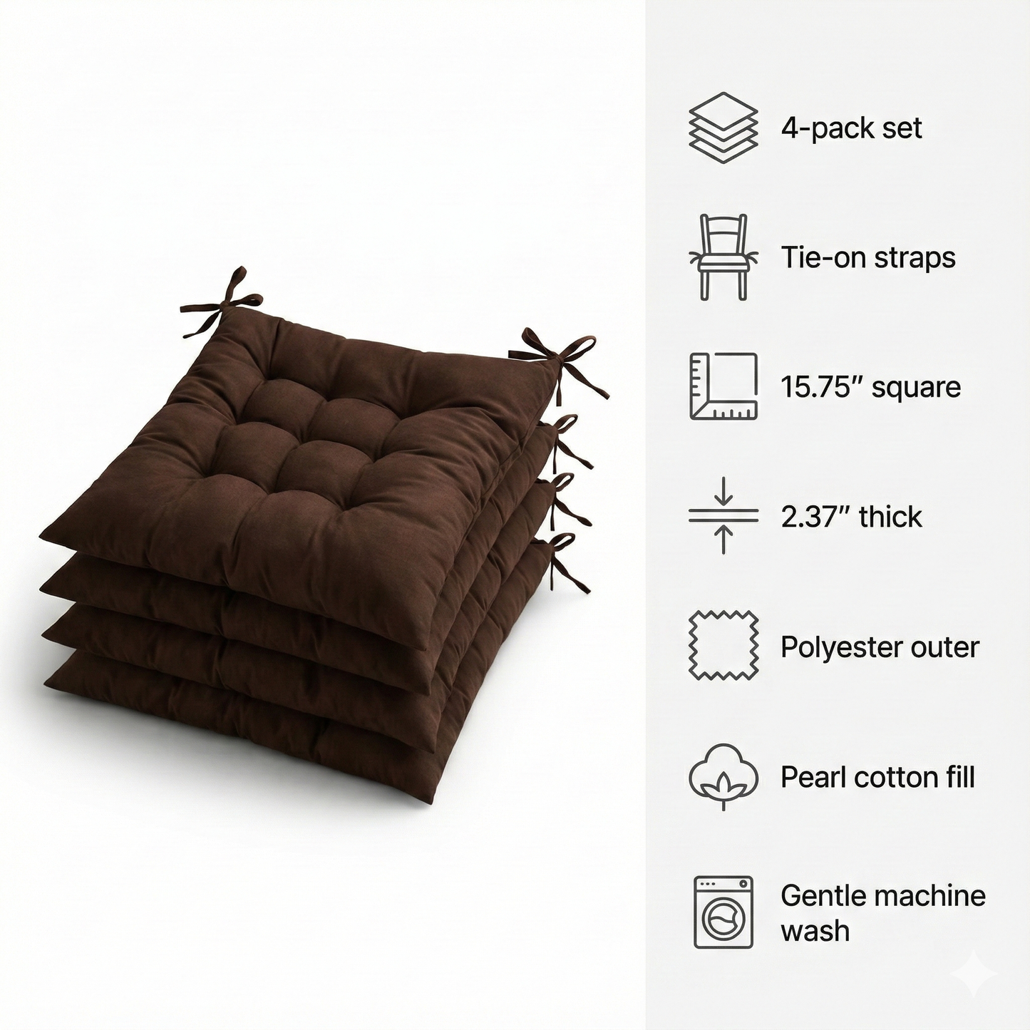Tie-On Chair Cushion Pads (4-Pack)