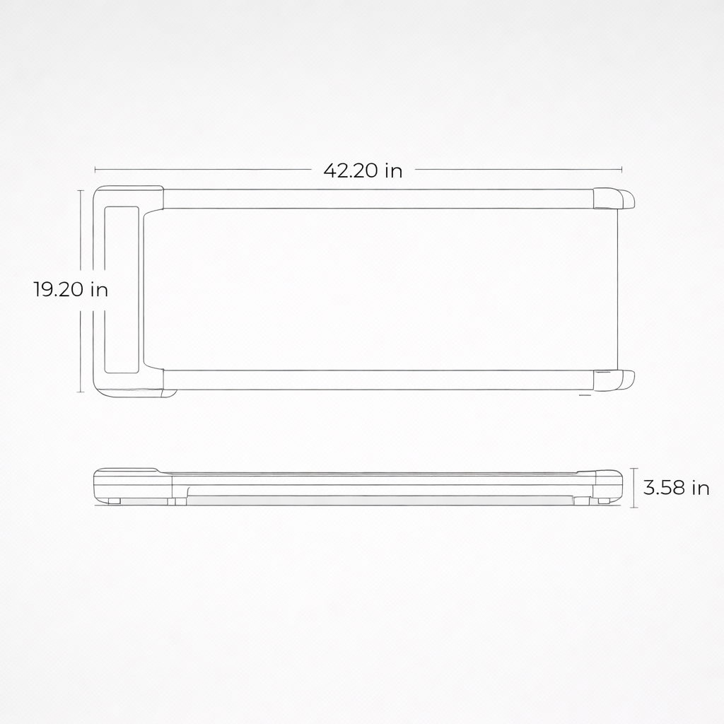 Technical drawing of a rectangular object with dimensions labeled