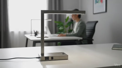 Pewter LED Desk Lamp with USB + Power Outlet
