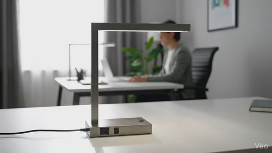 Pewter LED Desk Lamp with USB + Power Outlet