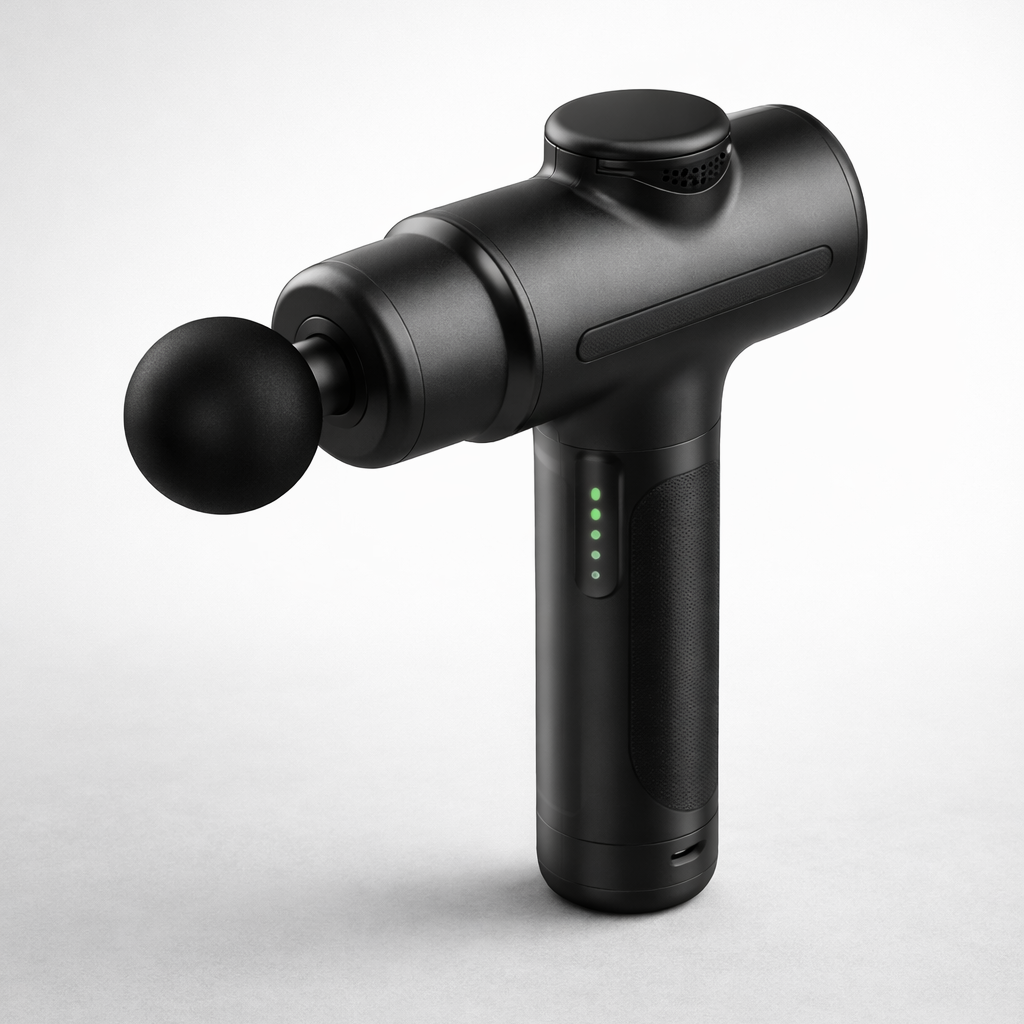 Black massage gun on a white background