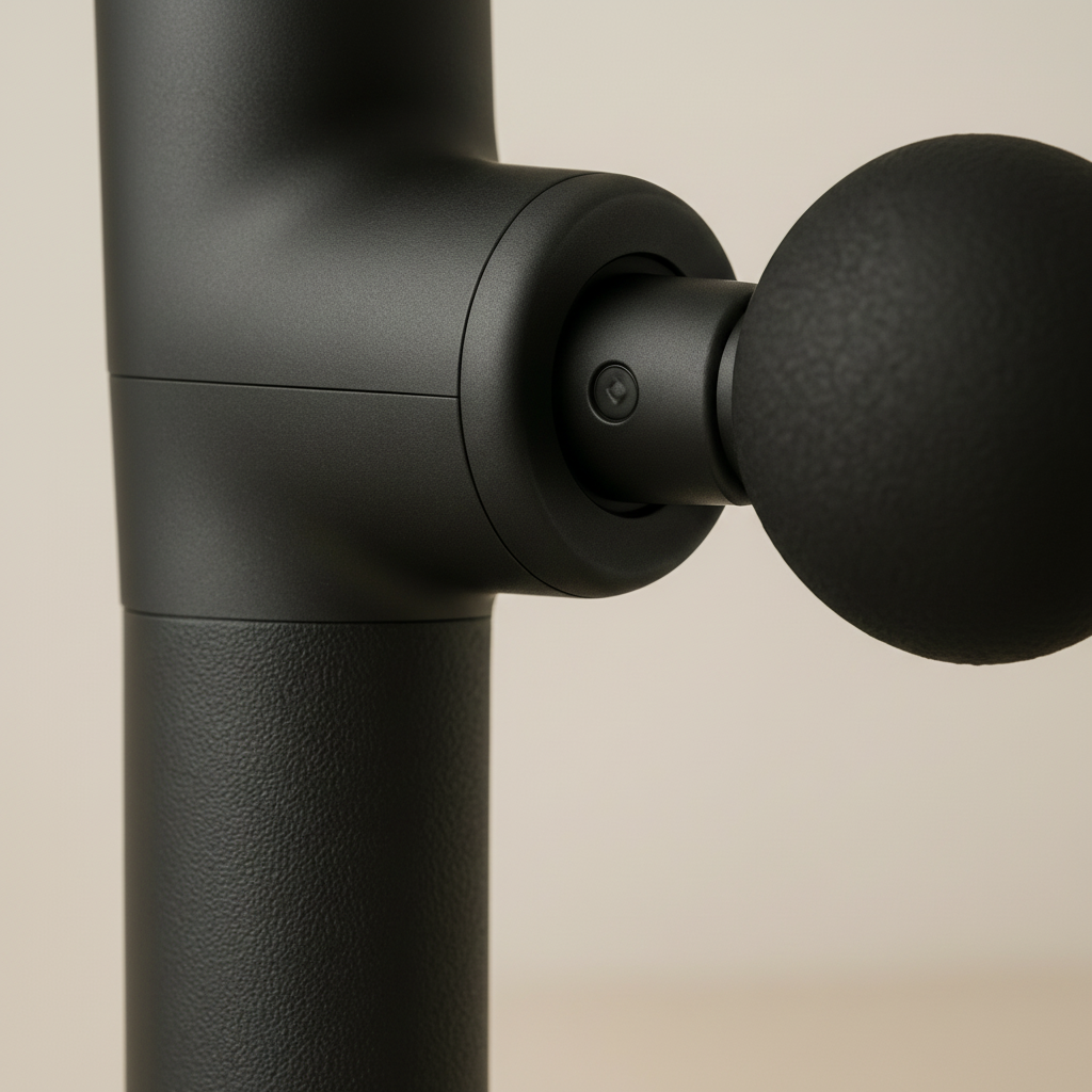 Close-up of a black adjustable stand with a beige background